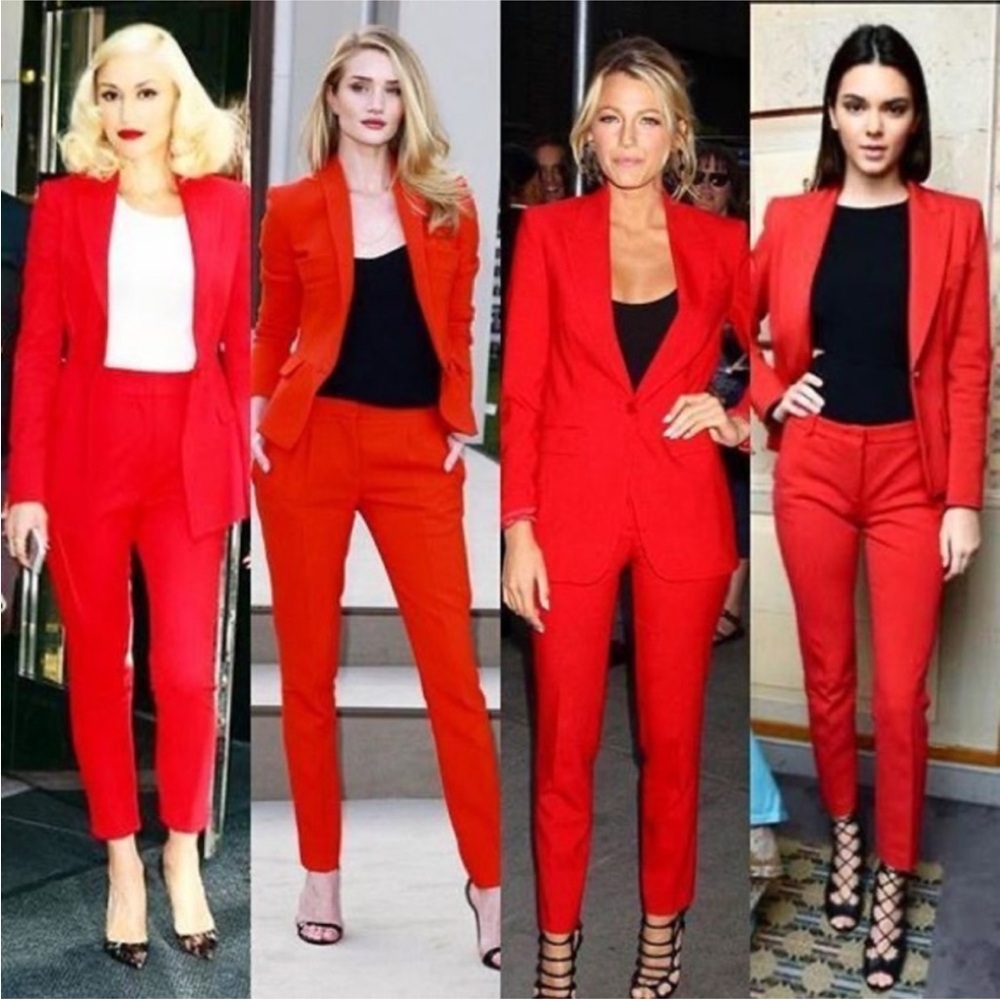 ZARA MID-WAIST SKINNY TUXEDO TROUSERS PANTS RED Size S NEW
